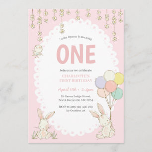 Cute Bunny Balloons Birthday Invitation