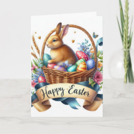 Cute Bunny Basket Illustration Easter Holiday Card