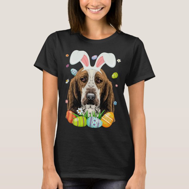 Cute Bunny Basset Hound Dog Head Easter Egg Happy  T-Shirt (Front)