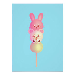 Cute Bunny,Bear And Frog Dango Glossy Poster