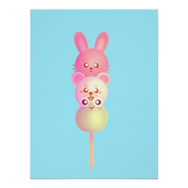 Cute Bunny,Bear And Frog Dango Glossy Poster (Front)