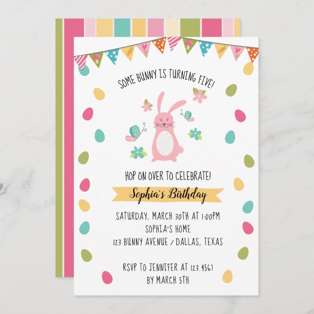 Cute Bunny Birthday Invitation (Front/Back)