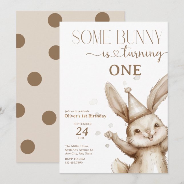 Cute Bunny Birthday Invitation (Front/Back)