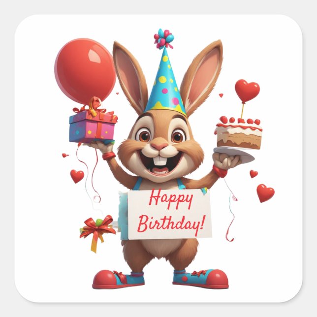 Cute Bunny Birthday Message Sign 🐇 Square Sticker (Front)