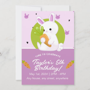 Cute Bunny Birthday Party Invitation. Editable. Invitation