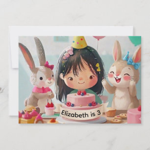 Cute Bunny Birthday Party Invitation for Girls