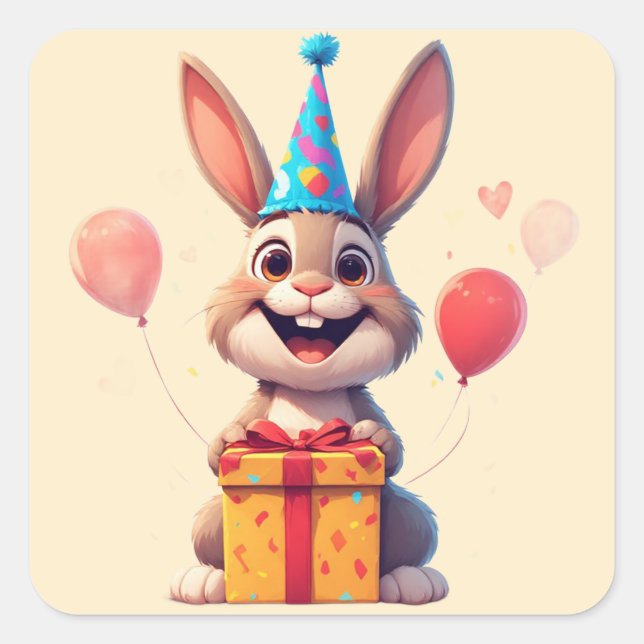🐰 Cute Bunny Birthday Party With Gift Square Sticker (Front)