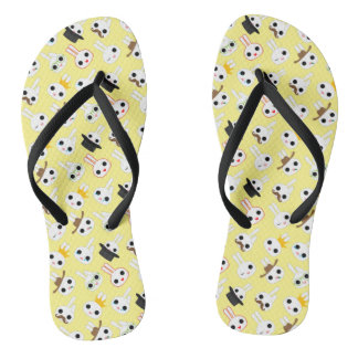 Cute Bunny Bits Emotes Pattern Pastel Yellow Jandals