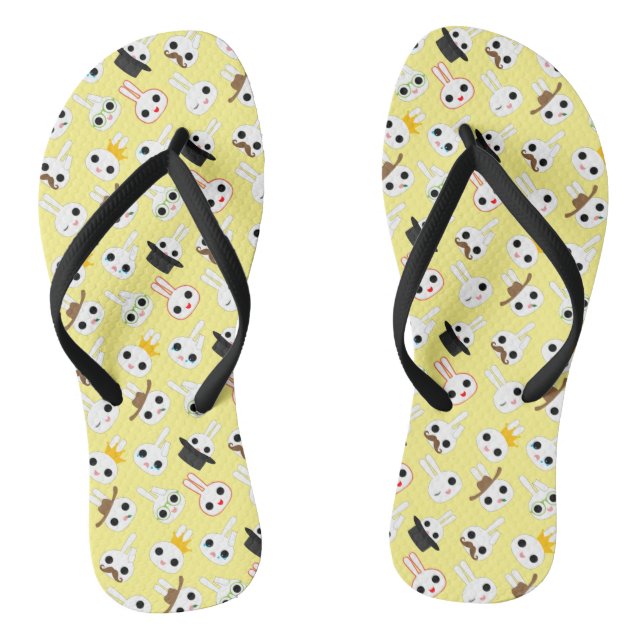 Cute Bunny Bits Emotes Pattern Pastel Yellow Jandals (Footbed)
