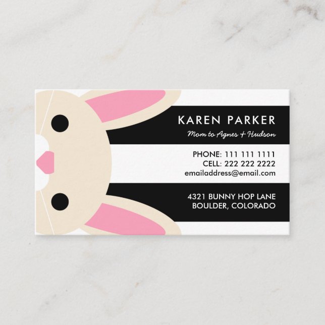 Cute Bunny Black Stripes Mummy Card (Front)