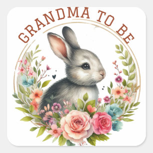 Cute Bunny Blossom Grandma To Be Announcement Square Sticker