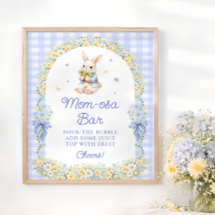 Cute Bunny Blue Baby Shower Mum-osa Bar Poster