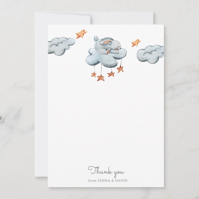 Cute Bunny Blue Baby Shower Thank You Card (Front)