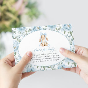 Cute Bunny, Blue Bow, Blue Flowers, Books For Baby Enclosure Card