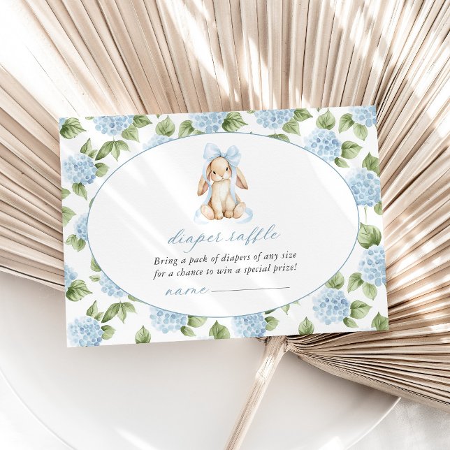 Cute Bunny, Blue Bow, Blue Flowers, Diaper Raffle Enclosure Card (Creator Uploaded)