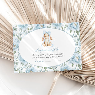 Cute Bunny, Blue Bow, Blue Flowers, Diaper Raffle Enclosure Card