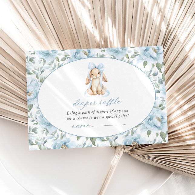 Cute Bunny, Blue Bow, Blue Flowers, Diaper Raffle Enclosure Card (Creator Uploaded)