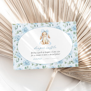 Cute Bunny, Blue Bow, Blue Flowers, Diaper Raffle Enclosure Card