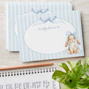 Cute Bunny, Blue Bow, Blue Stripes, Baby Shower Envelope