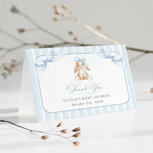 Cute Bunny, Blue Bow, Blue Stripes, Baby Shower Thank You Card