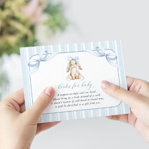 Cute Bunny, Blue Bow, Blue Stripes, Books For Baby Enclosure Card