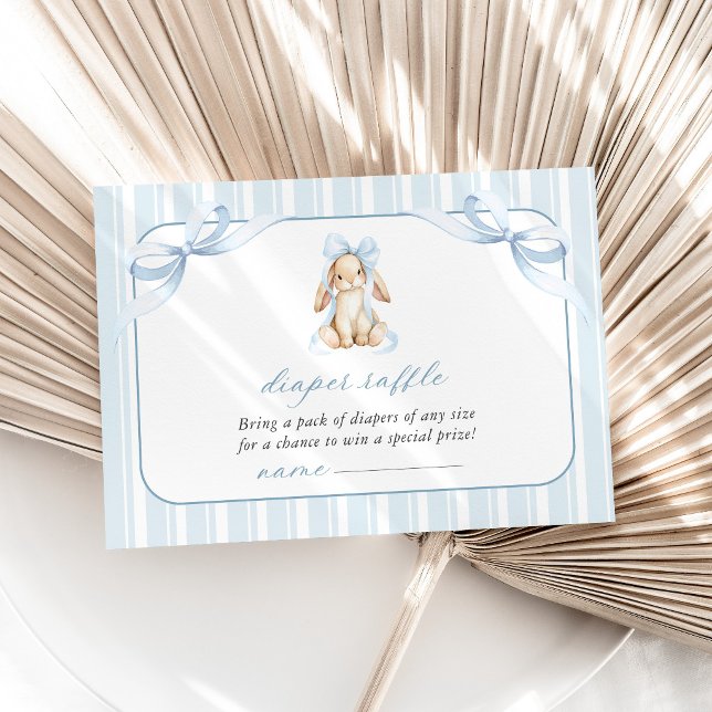 Cute Bunny, Blue Bow, Blue Stripes, Diaper Raffle Enclosure Card (Creator Uploaded)