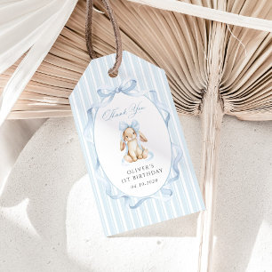 Cute Bunny, Blue Bow, Blue Stripes, First Birthday Gift Tags