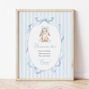 Cute Bunny, Blue Bow, Blue Stripes, Momosa Bar Poster