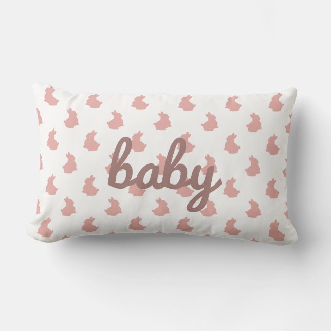 Cute Bunny Blush Pink Baby Nursery Lumbar Cushion (Front)