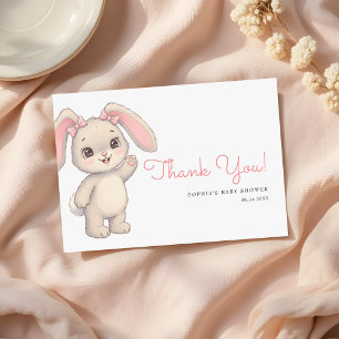Cute Bunny Blush Pink Girl Baby Shower Thank You Card