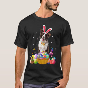 Cute Bunny Border Collie Dog Easter Eggs Basket Ea T-Shirt