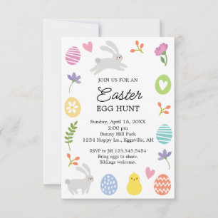 Cute Bunny Border Easter Invitation Egg Hunt