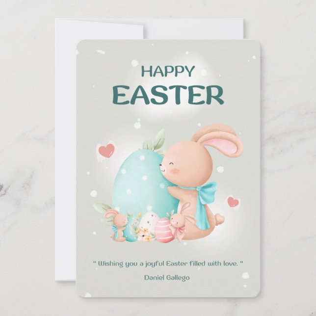 Cute Bunny Bouquet Easter Holiday Card (Front)