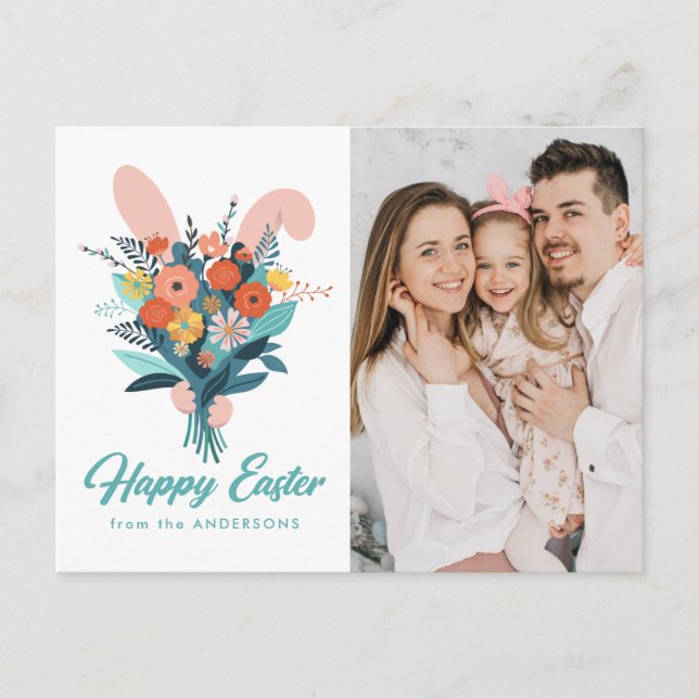Cute Bunny Bouquet Easter Photo Holiday Postcard (Front)