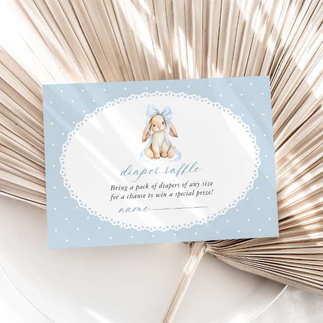 Cute Bunny, Bow, Blue Polka Dots, Diaper Raffle Enclosure Card (Creator Uploaded)
