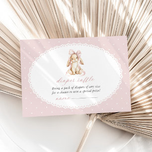 Cute Bunny, Bow, Pink Polka Dots, Diaper Raffle Enclosure Card