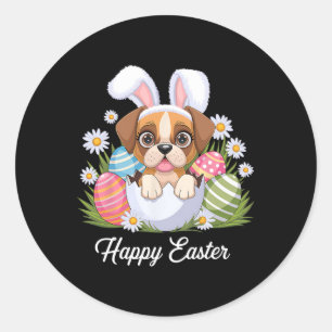 Cute Bunny Boxer Dog Floral Easter Eggs Bysket Dog Classic Round Sticker