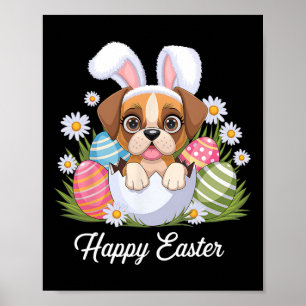 Cute Bunny Boxer Dog Floral Easter Eggs Bysket Dog Poster