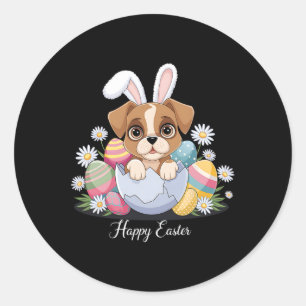 Cute Bunny Boxer Dog Floral Easter Eggs Sket Dog P Classic Round Sticker