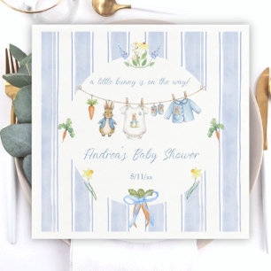 Cute Bunny Boy Clothesline Baby Shower Napkin
