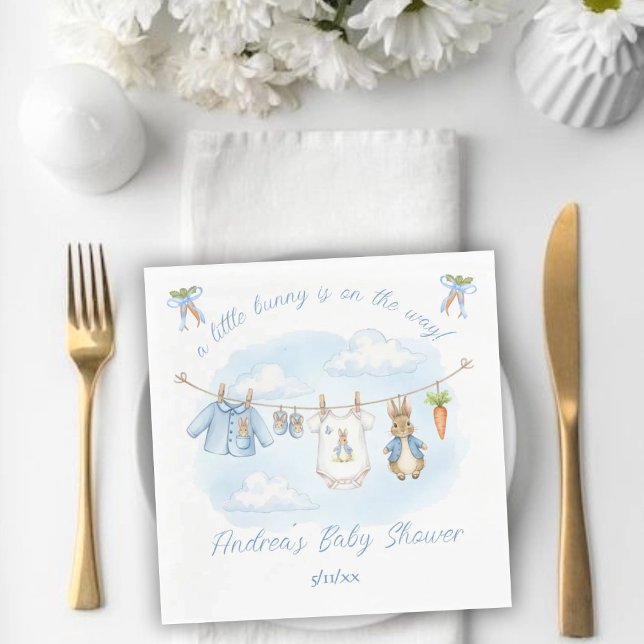 Cute Bunny Boy Clothesline Baby Shower Napkin (Creator Uploaded)
