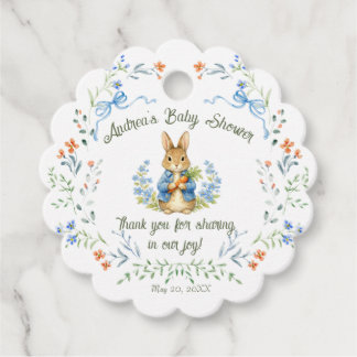 Cute Bunny Boy Floral Blue Bow Baby Shower  Favour Tags