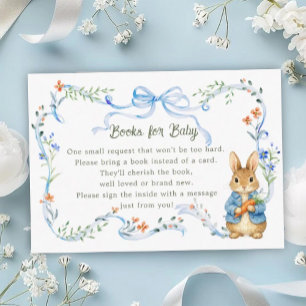 Cute Bunny Boy Floral Blue Bow Books for Baby Enclosure Card