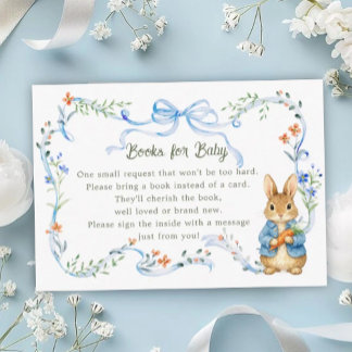 Cute Bunny Boy Floral Blue Bow Books for Baby  Enclosure Card