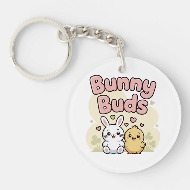 Cute Bunny Buds Easter Keychain (Front)