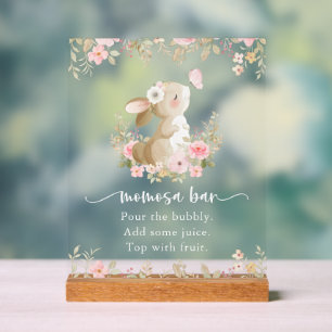 Cute Bunny, Butterfly, Pink Flowers, Momosa Bar Acrylic Sign