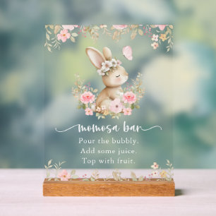 Cute Bunny, Butterfly, Pink Flowers, Momosa Bar Acrylic Sign