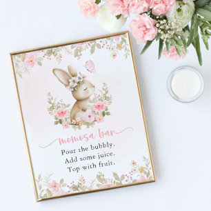 Cute Bunny, Butterfly, Pink Flowers, Momosa Bar Poster