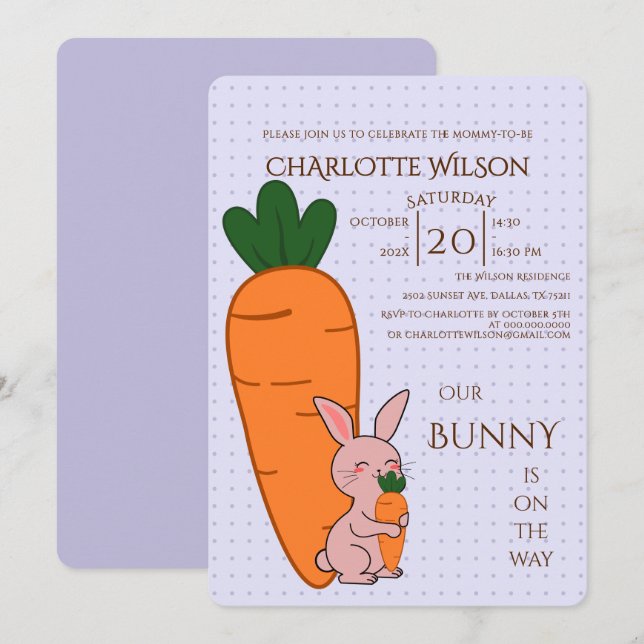 Cute Bunny & Carrot Baby Shower Invitation (Front/Back)