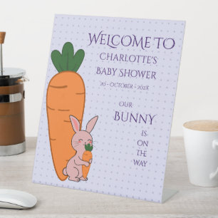 Cute Bunny & Carrot Baby Shower Welcome Pedestal Sign
